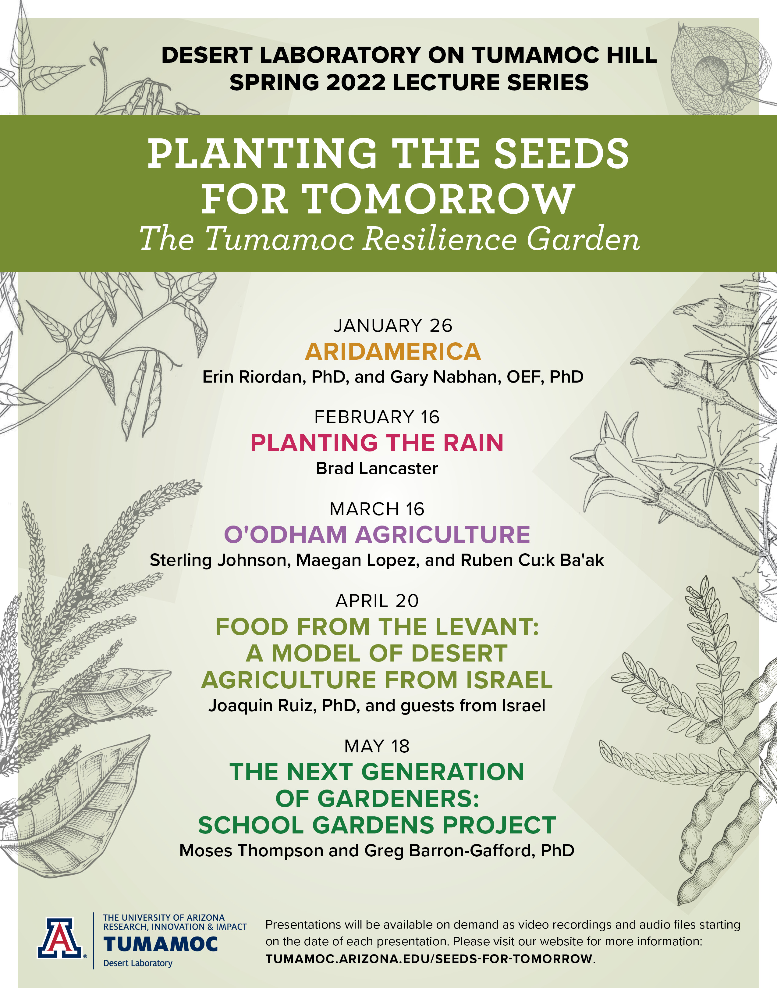 Flyer for Planting the Seeds for Tomorrow lecture series.