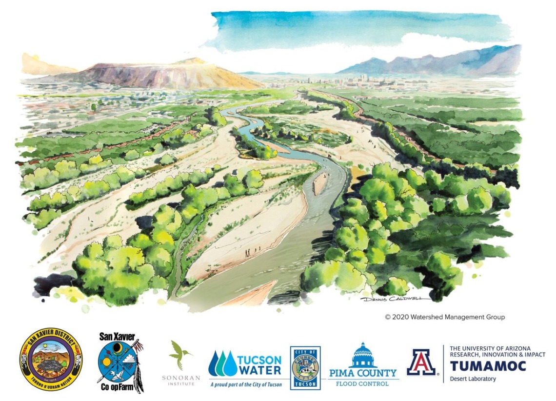 Watercolor illustration of the Santa Cruz River by the Watershed Management Group